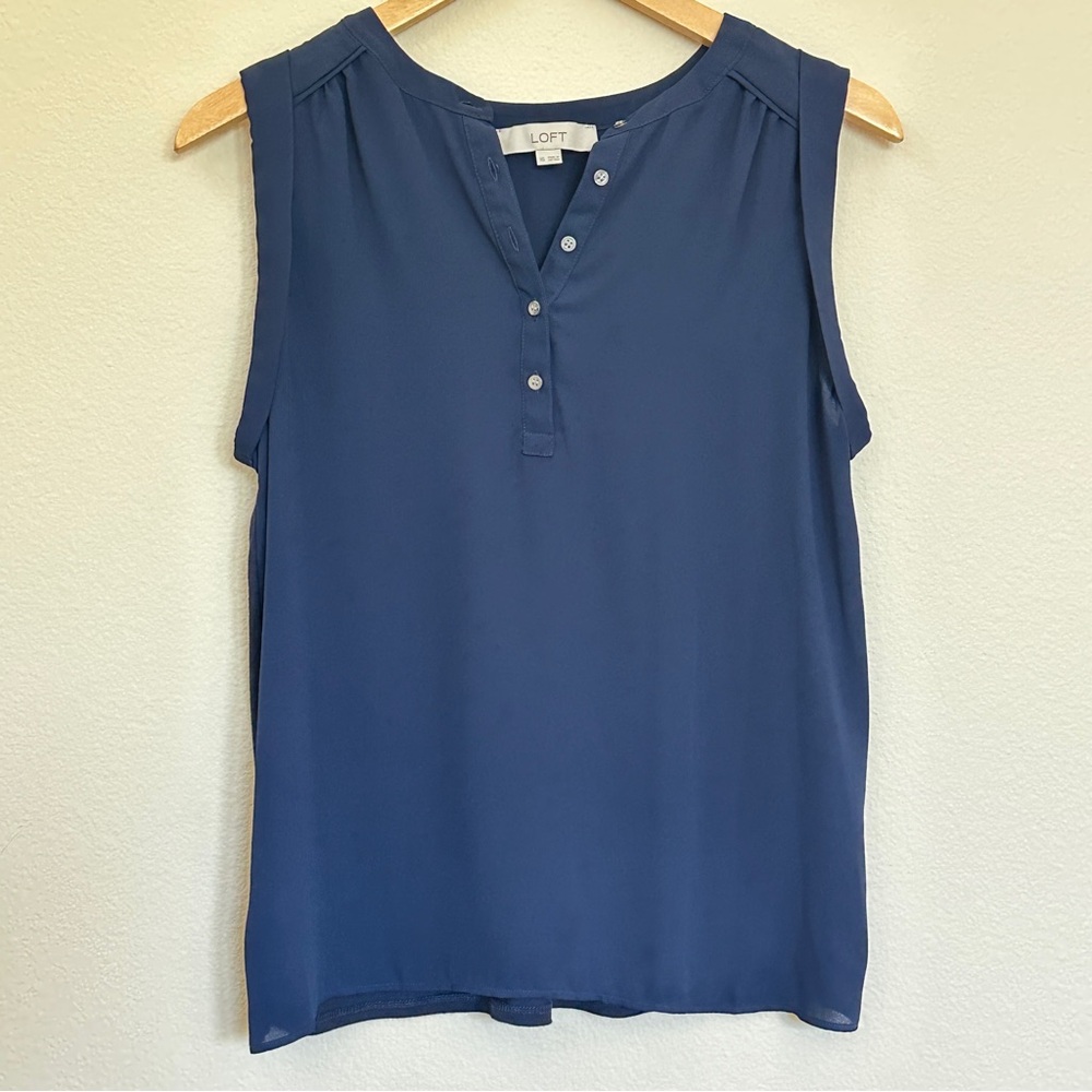 LOFT Navy Sleeveless Henley Blouse